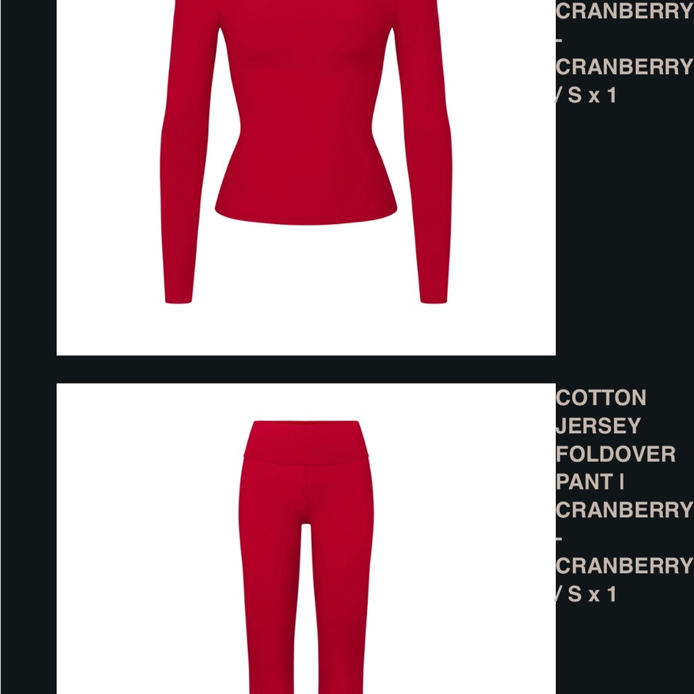 Skims cotton jersey long sleeve t-shirt and foldover pants set in Cranberry red